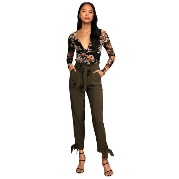 LULUS Majorly Moody Black Floral Twist Long Sleeve Mesh Bodysuit Womens Small - Picture 1 of 9